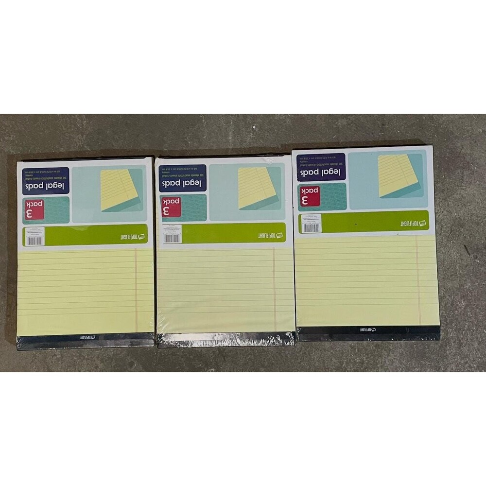 Legal Pads 3 Pack Top Flight Wide Ruled Yellow Notepads 8.5x11 Supplies Bulk New